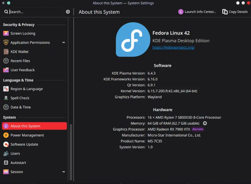 screen of my main PC's details in KDE
