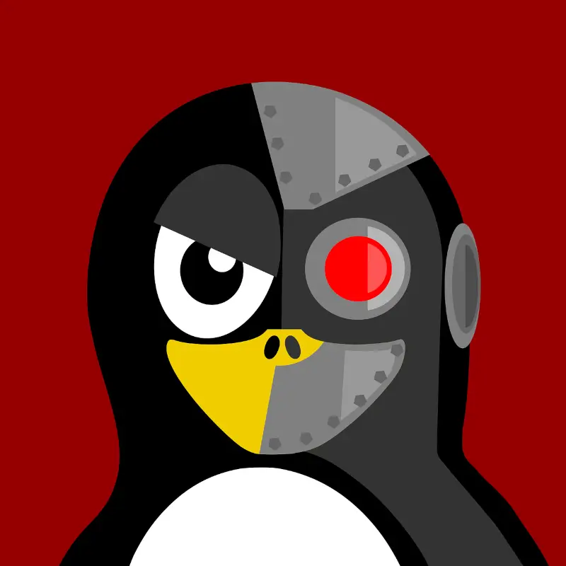 Tux, the Linux mascot, as a cyborg