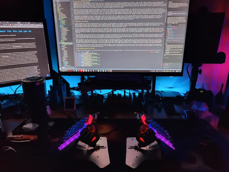 a desktop with ergonomic equipment